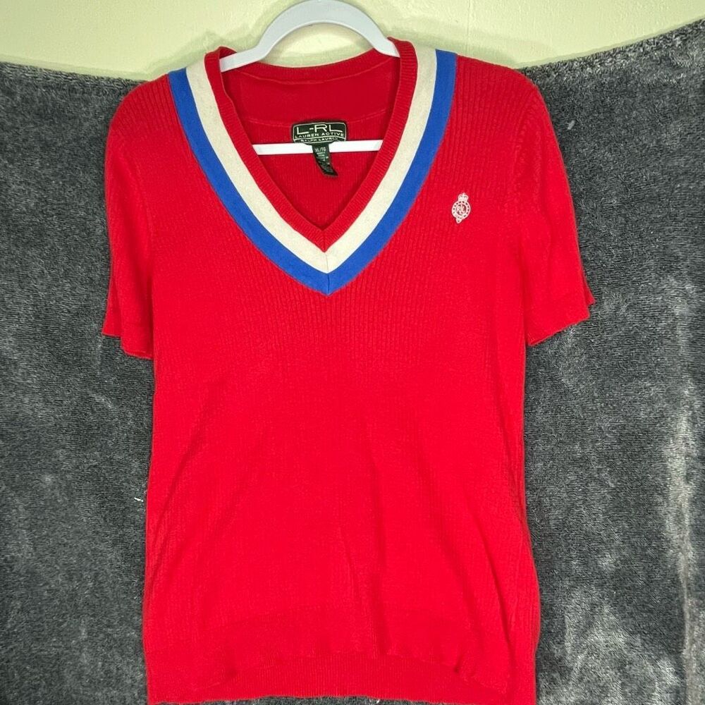 RALPH LAUREN Red White Blue Nautical Patriotic Short Sleeve Sweater Sz XL